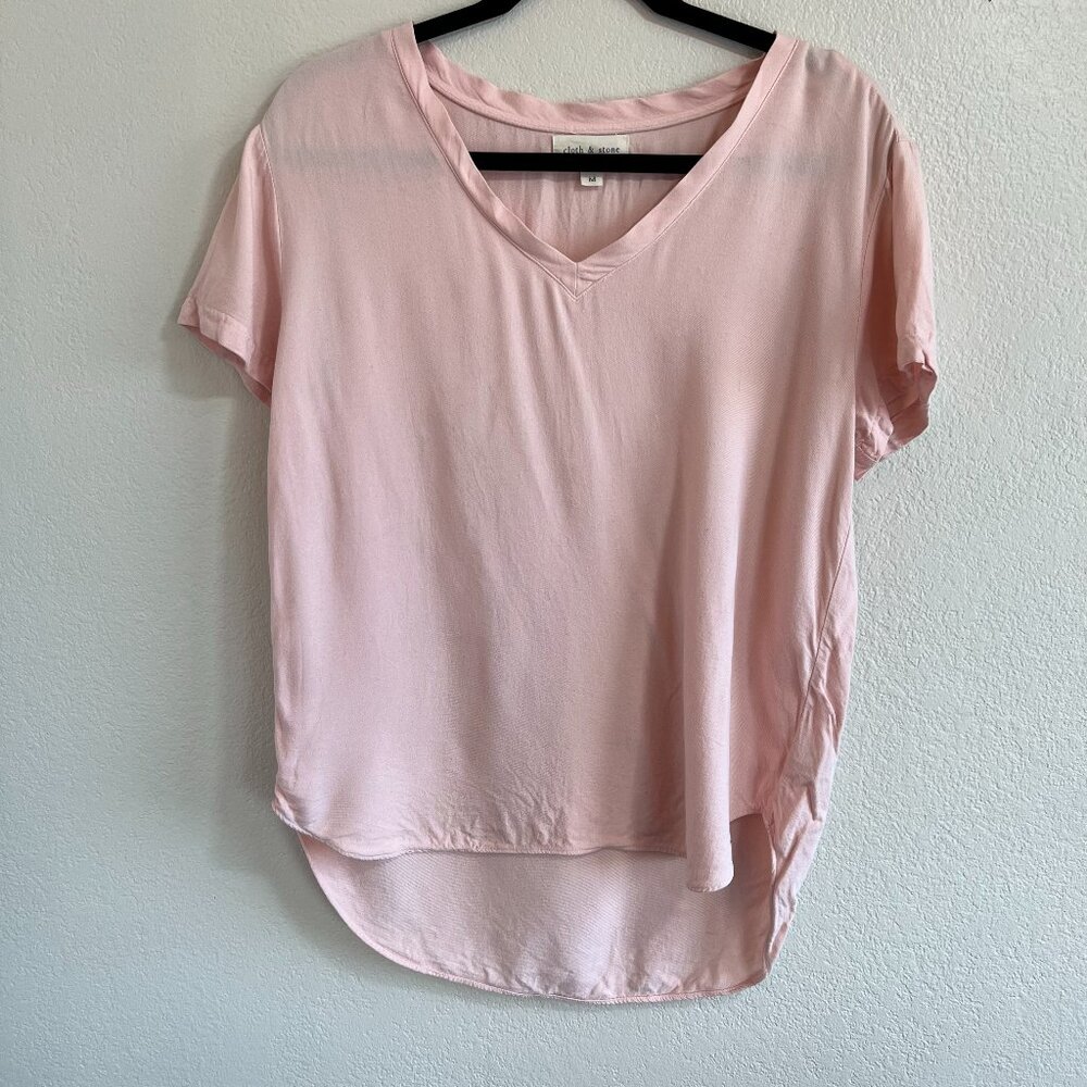 Cloth & Stone Anthropologie Pink V-Neck Tee Shirt, SZ M
